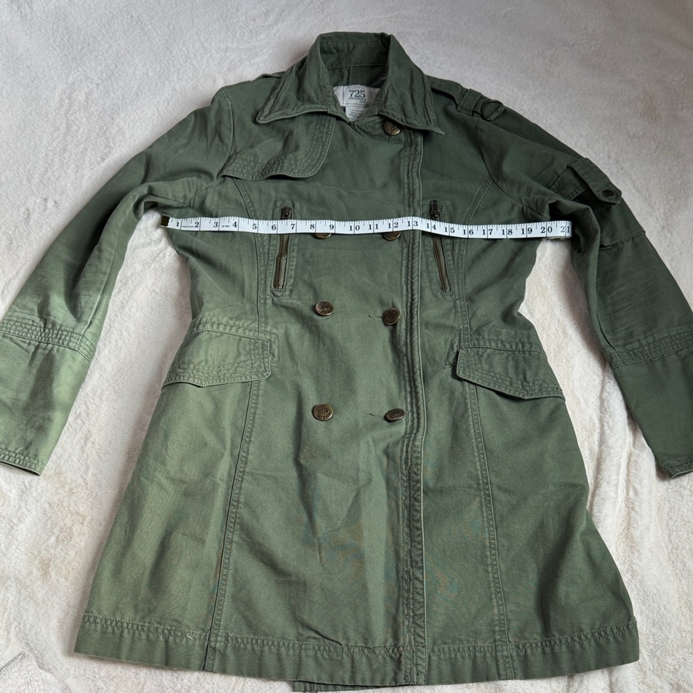 Women's Green Double-Breasted Military Style A-line Coat - Picture 5 of 14